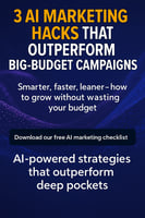 A digital blog banner showing a confident young marketer explaining AI SEO strategies, with bold text overlay ‘5 AI Strategies for Better SEO’ on a blue abstract background.