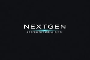 NEXTGEN logo with glowing teal accent line and the words Cooperative Intelligence on a dark background