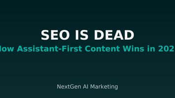 Dark gradient design with bold typography: “SEO Is Dead – How Assistant-First Content Wins