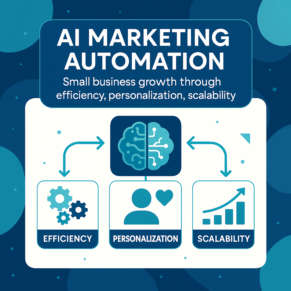 Infographic titled "AI Marketing Trends 2025" showing icons for personalization, predictive analytics, voice search, hyper-automation, and data ethics on a clean 2D digital layout.