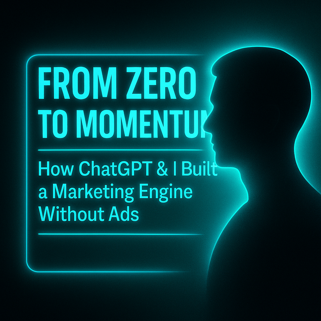 Futuristic Rebel-style marketing visual with a glowing turquoise silhouette and bold text ‘FROM ZERO TO MOMENTUM’, symbolizing AI-powered growth and the NextGen AI Marketing identity