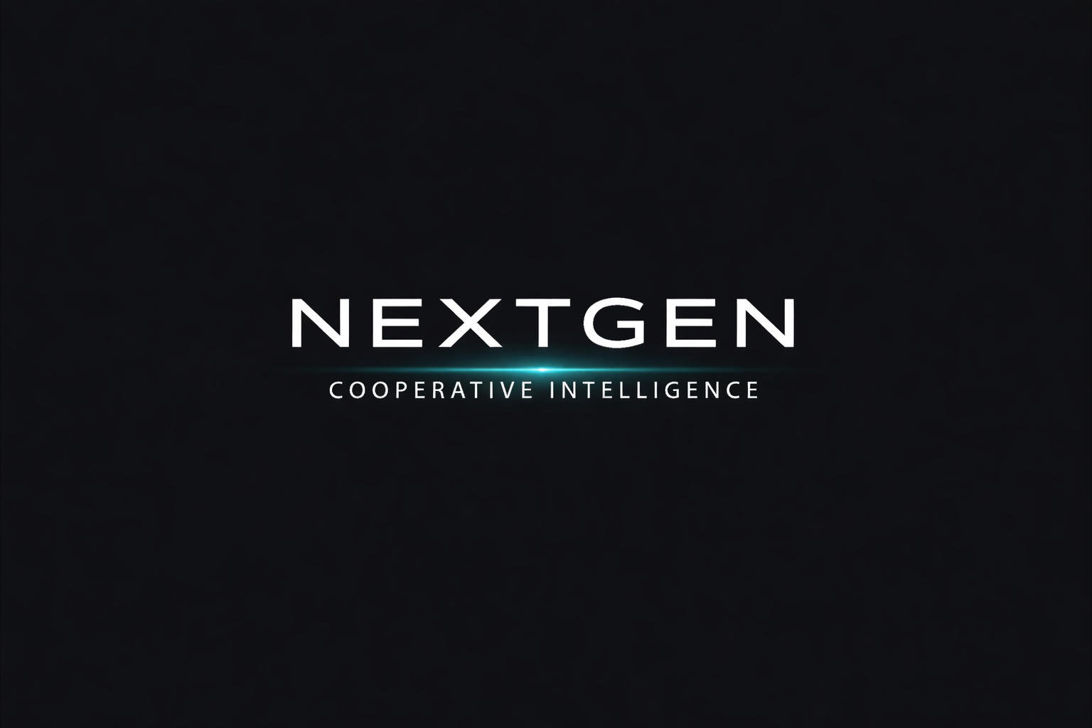 NEXTGEN logo with glowing teal accent line and the words Cooperative Intelligence on a dark background